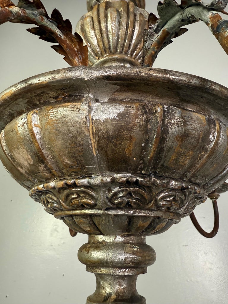 Italian Silvered Wood and Iron Six-Light Chandelier