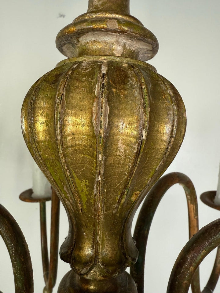 French Giltwood Chandelier w/ Wood Tassels-Pair is Available