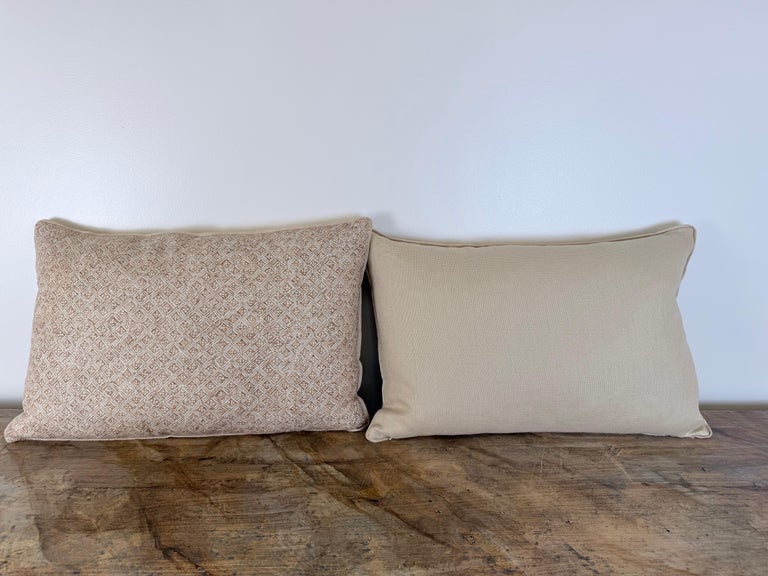 Artisan Crafted Geometric Lattice Pillows in Natural Linen