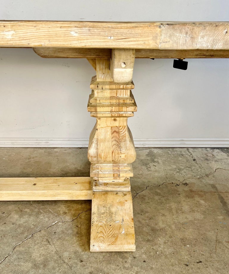 Early 20th C. Tuscan Style Pine Dining Table w/ Leaves