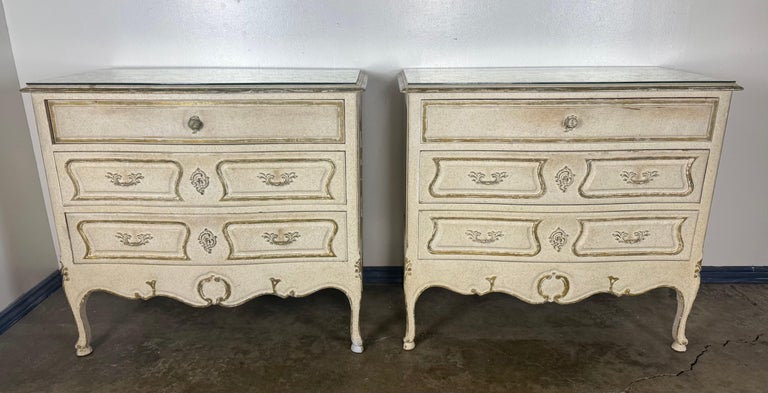 Pair of Louis XV–Style Painted Chests with Antiqued Marbled-Foxed Mirror Tops