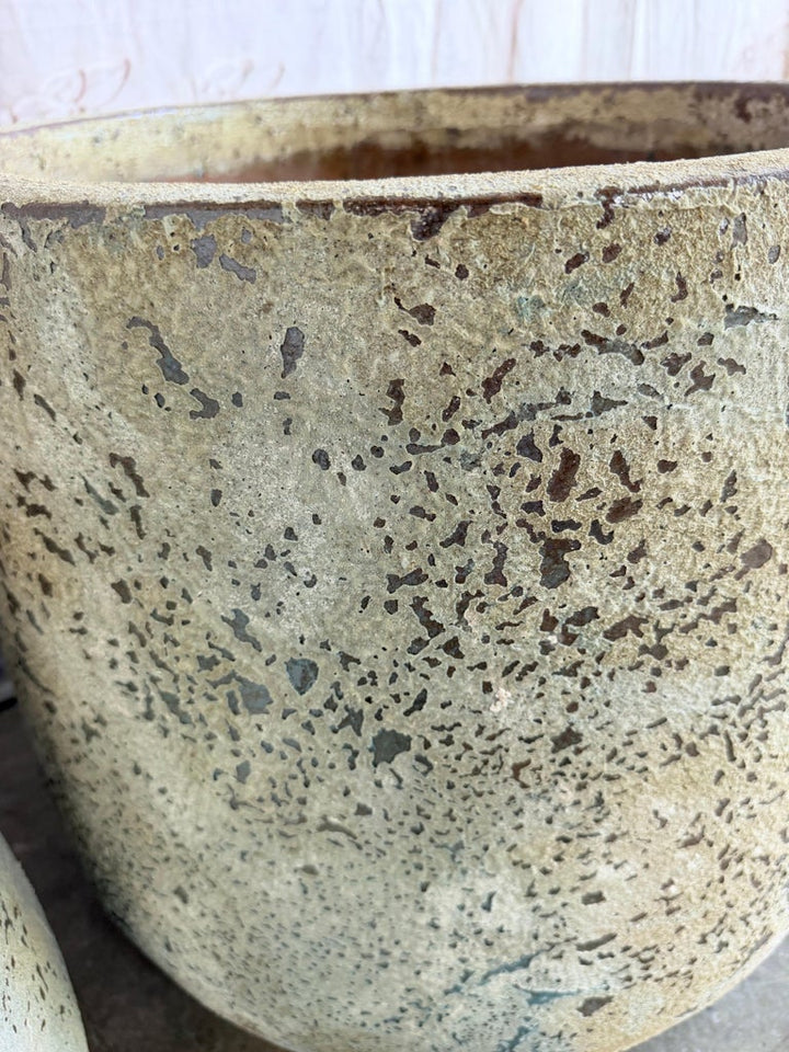 Pair of Large 20th Century Pitted Limestone-Finish Terra Cotta Planters