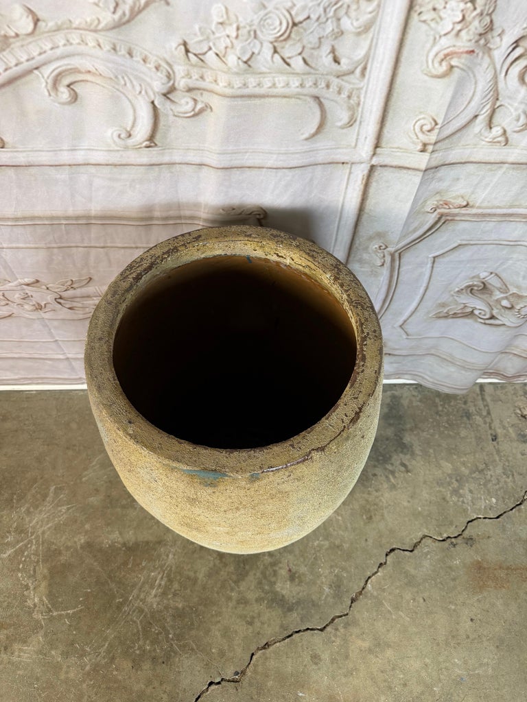 Large Antique Terracotta Vessel with Weathered Ochre and Blue Patina