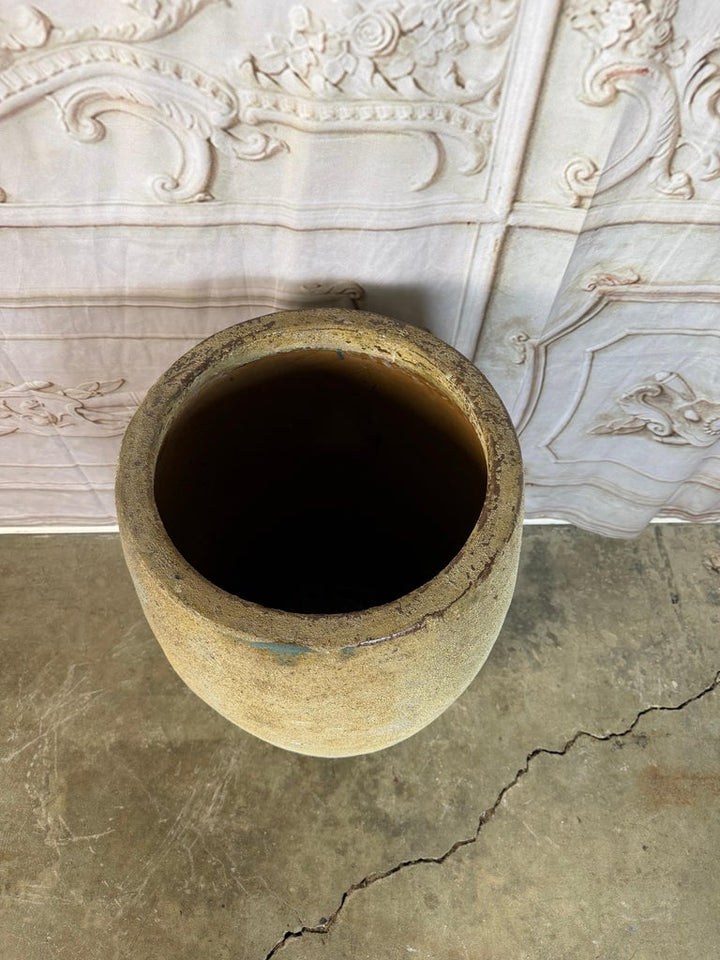 Large Antique Terracotta Vessel with Weathered Ochre and Blue Patina