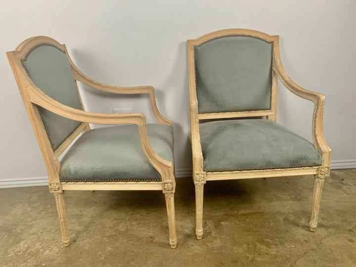 Pair of French Neoclassical Style Blue Velvet Chairs