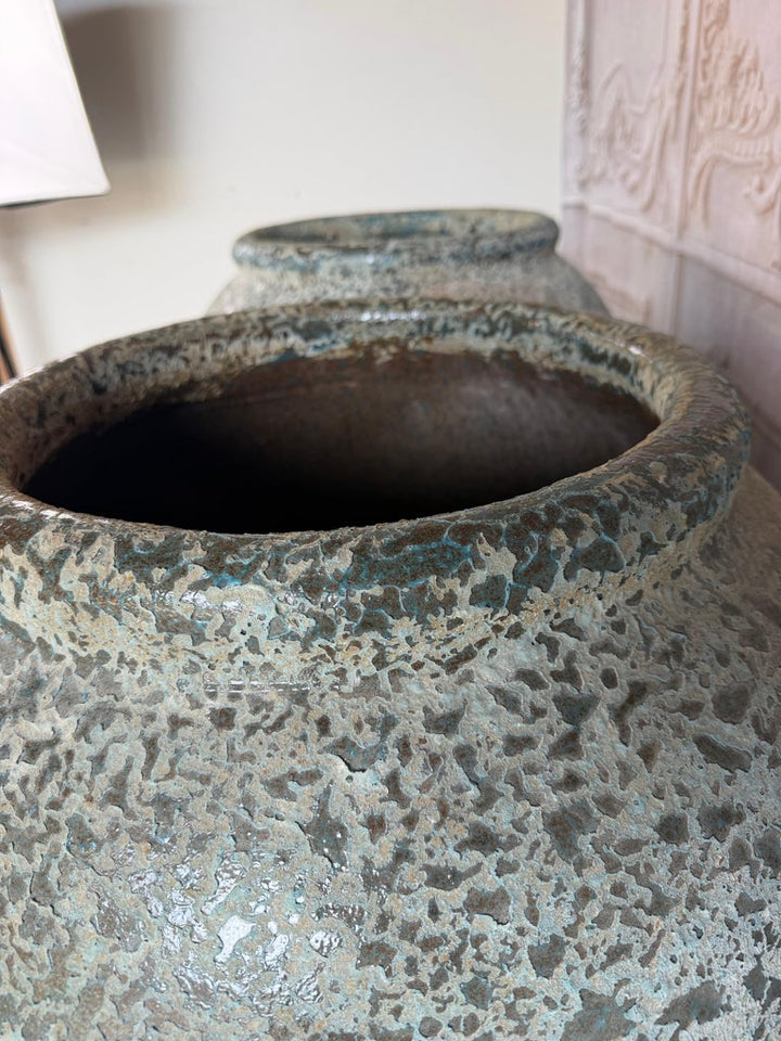 Large Rustic Textured Terracotta Amphora Vessels – Pair of Aged Mediterranean
