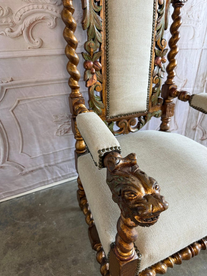 Set of 10 chairs Italian Renaissance Revival Polychrome Giltwood Dining Chairs