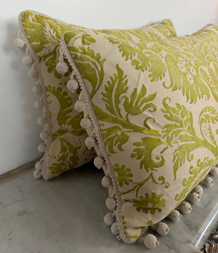 Pair of Mariano Fortuny Pillows - with Designer Pom-Pom Trim