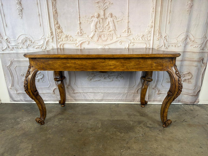 Italian Rococo Style Hand- Carved Walnut Console Table