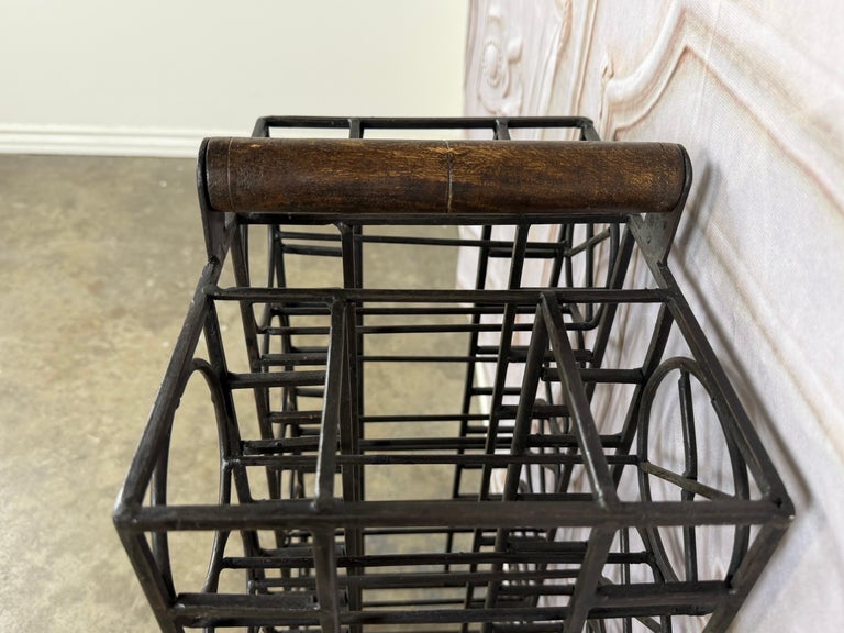 Vintage Black Iron 10-Bottle Wine Rack with Geometric Design