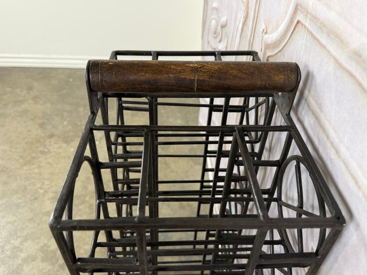 Vintage Black Iron 10-Bottle Wine Rack with Geometric Design