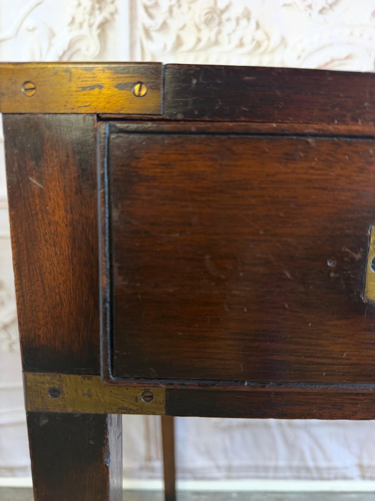 Antique English Campaign Console Desk - 3 Drawer Military Writing Table
