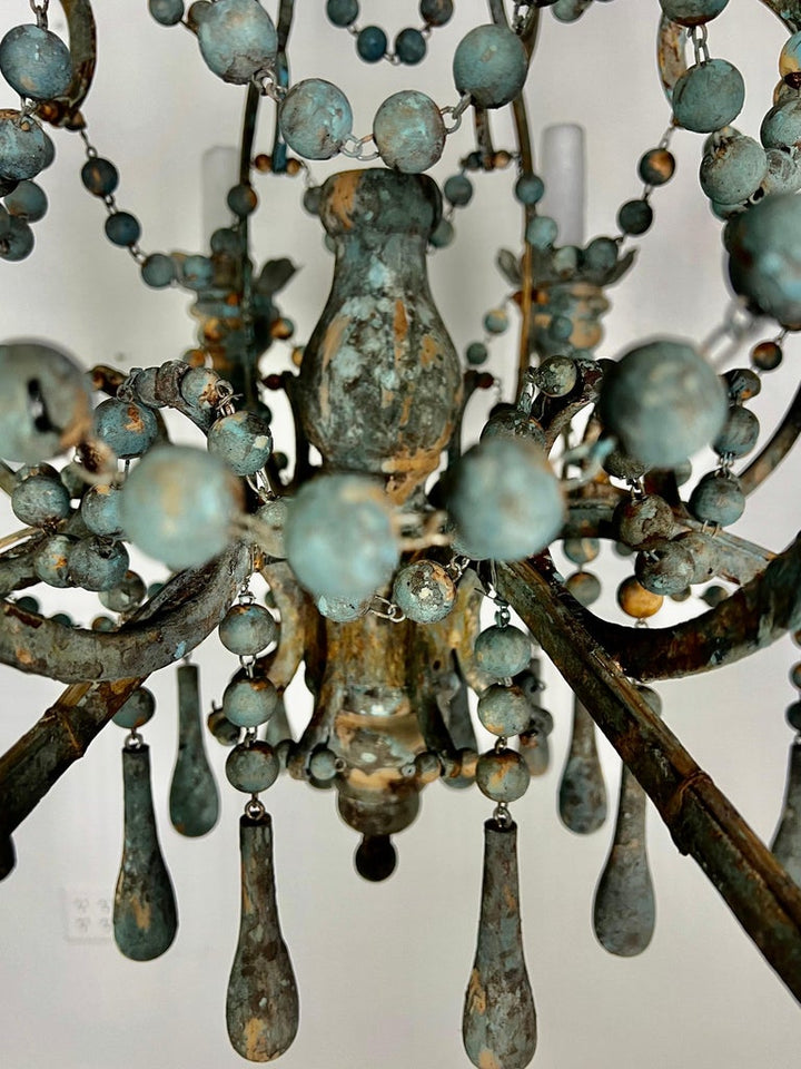 Italian Style Wood and Iron Chandelier with Wood Drops By MLA