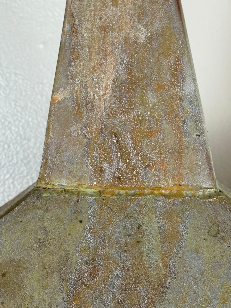 Pair of Large Patinated Zinc Architectural Finials Mounted on Iron Bases