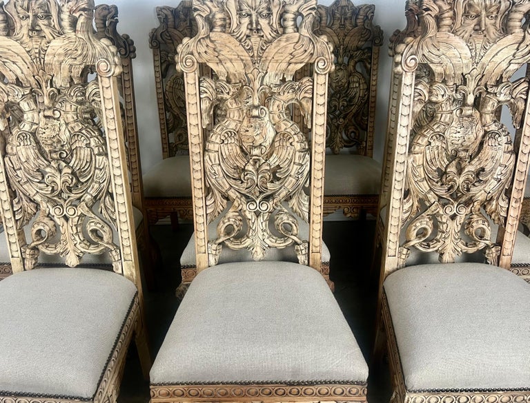 Set of Ten Gothic Style  Carved English Dining Chairs