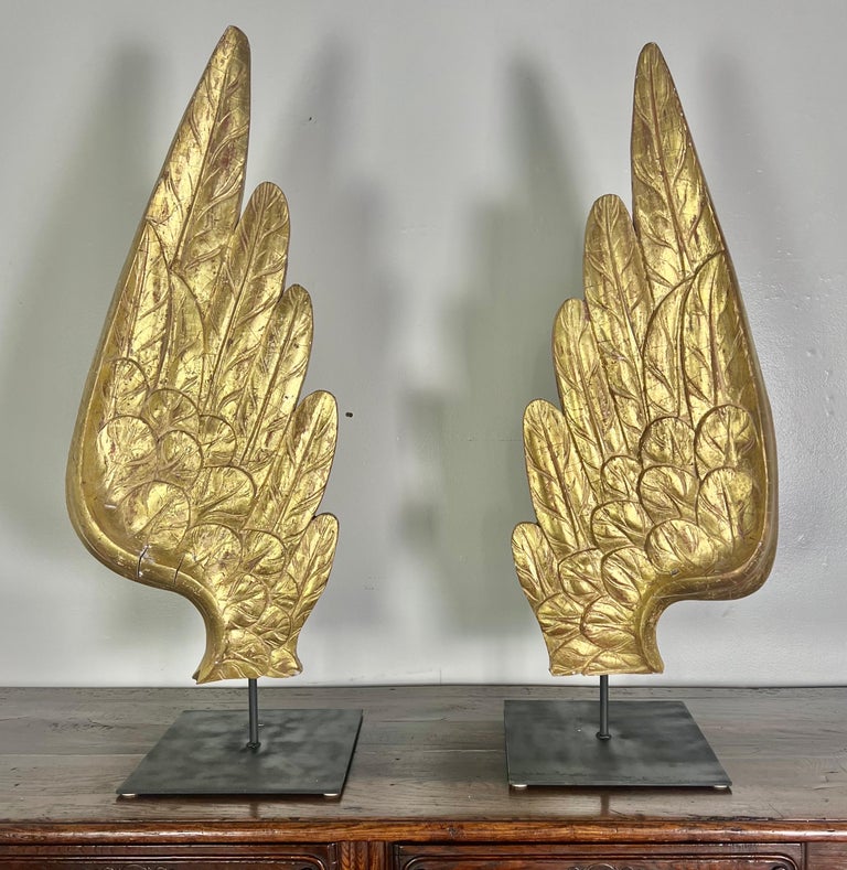 Pair of 19th Century Giltwood Wings on Iron Bases