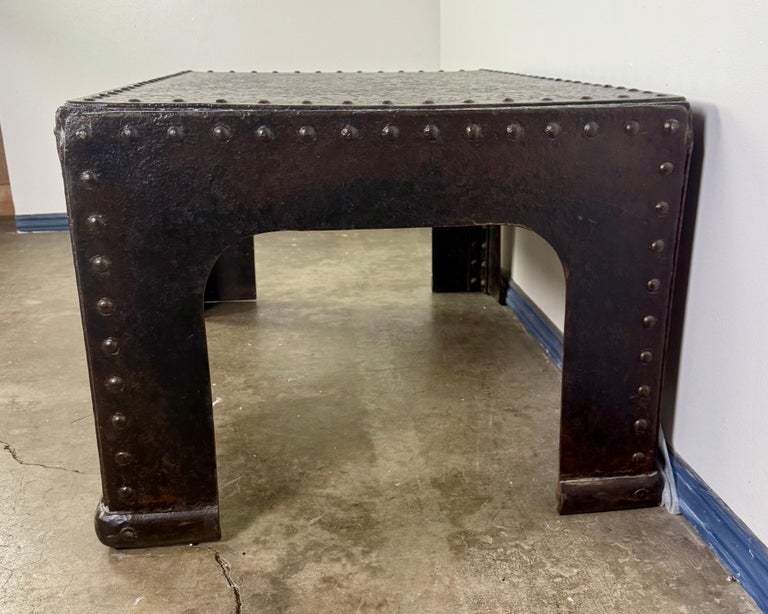 Industrial Riveted Iron Coffee Table from WWII-Era Military Tanks, 1940s
