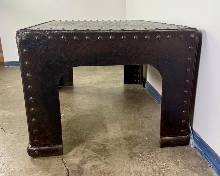Industrial Riveted Iron Coffee Table from WWII-Era Military Tanks, 1940s