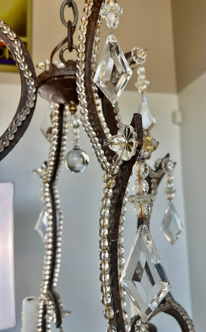 Wrought Iron Crystal Beaded Chandelier