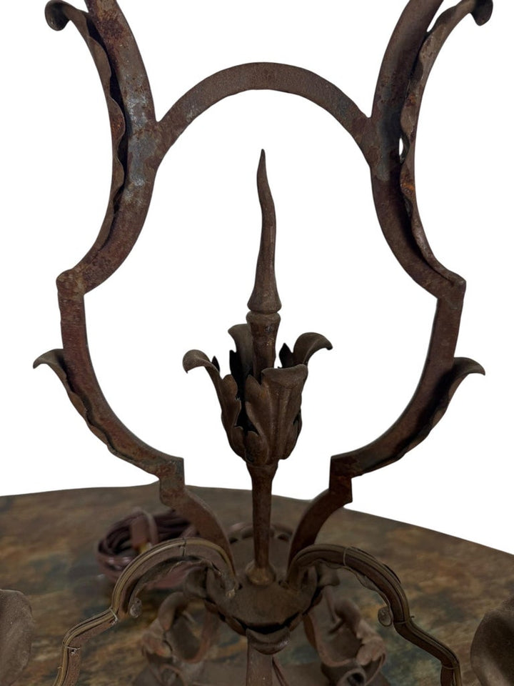 Pair of Antique Wrought Iron Two-Light Lamps