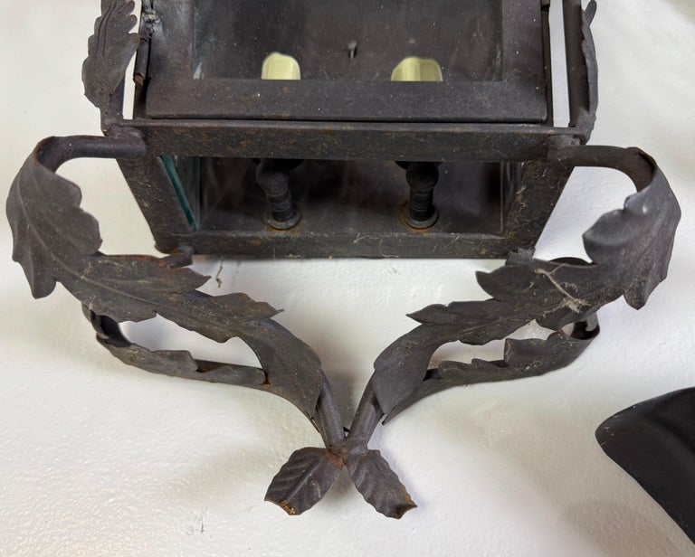 Set of Five Hand-Forged Spanish Wrought Iron Wall Lanterns