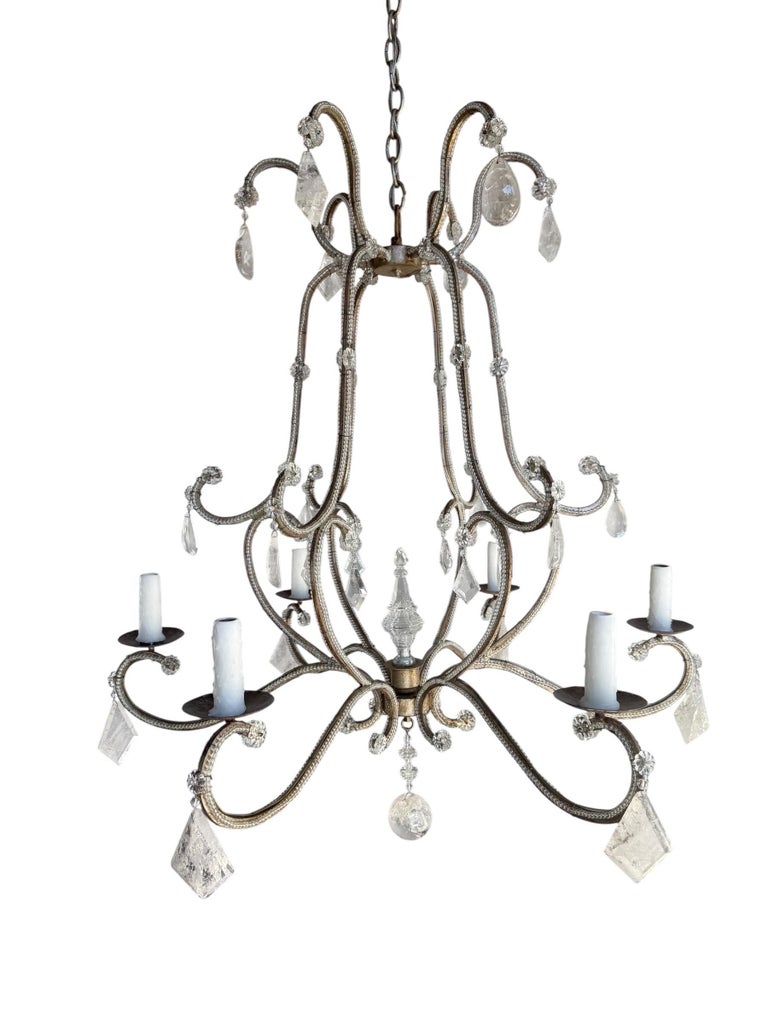Elegant Rock Crystal and Iron Six-Light Chandelier