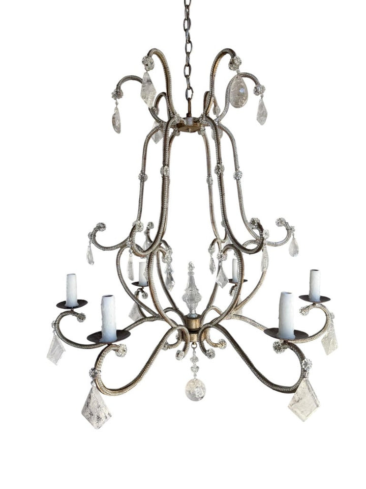Elegant Rock Crystal and Iron Six-Light Chandelier