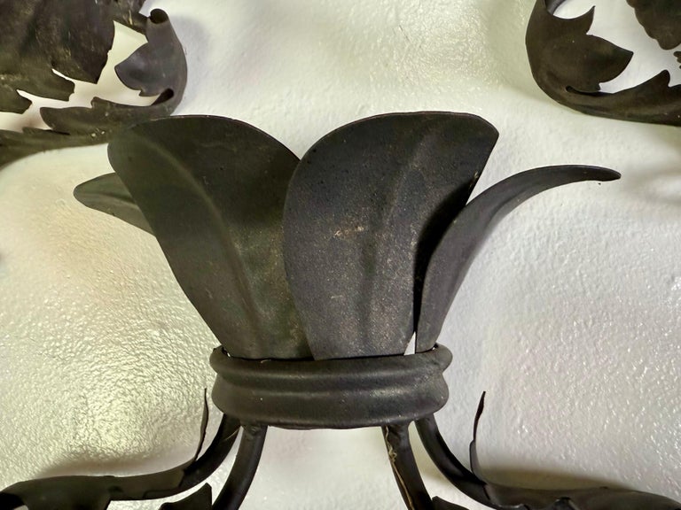 Set of Five Hand-Forged Spanish Wrought Iron Wall Lanterns