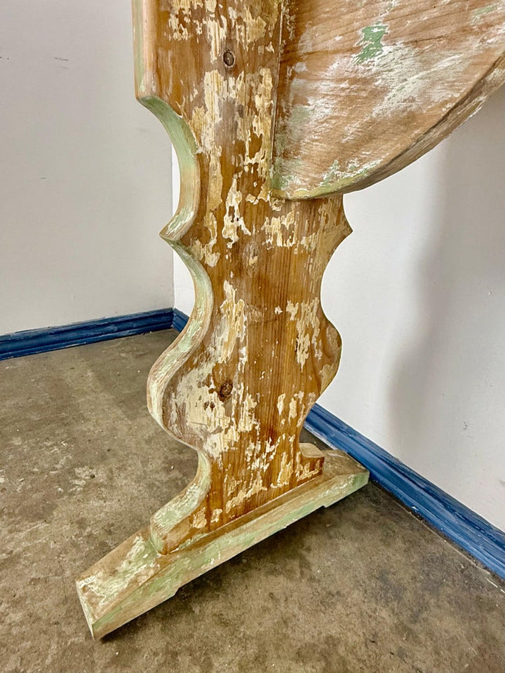 Weathered Swedish-Style Pine Console Table with Lyre-Shaped Supports