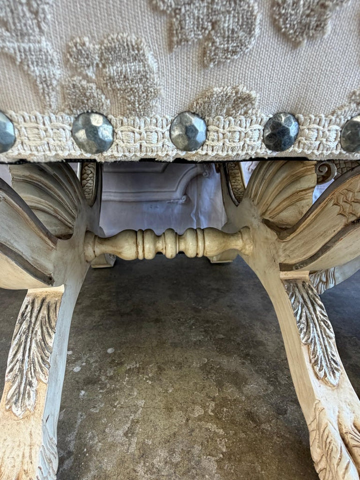 Pair of Italian Venetian Baroque Curule Stools - Hand - Carved Silvered Gilt