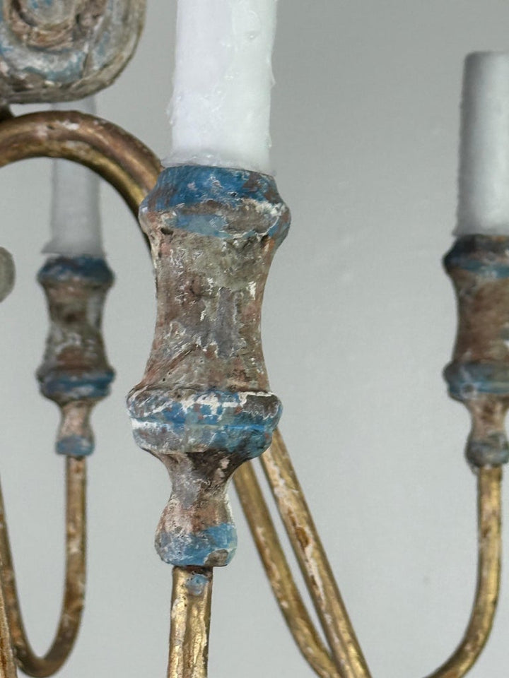 18th Century-Style Italian Carved Wood and Gilt Six-Light Chandelier