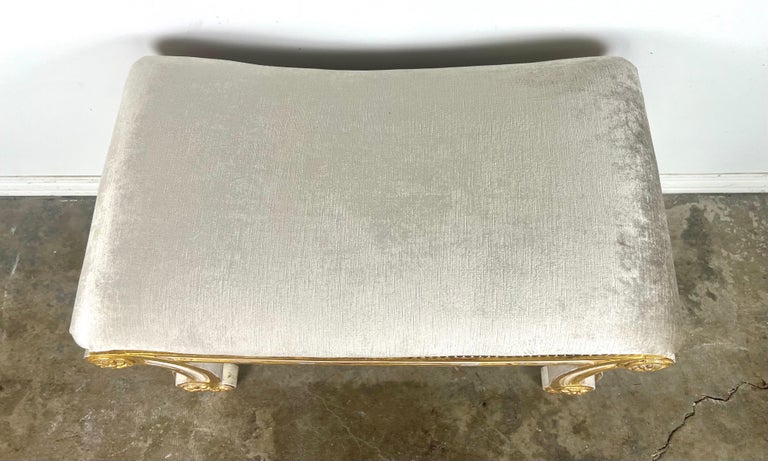 Italian Style Painted & Parcel Gilt Bench w/ Velvet