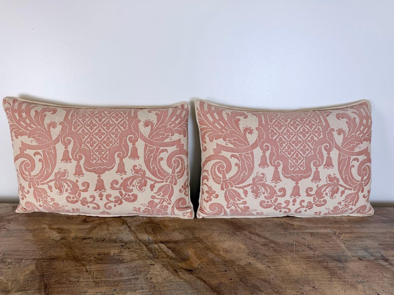 Pair of Bespoke Lumbar Pillows in Fortuny "Corone" Pattern