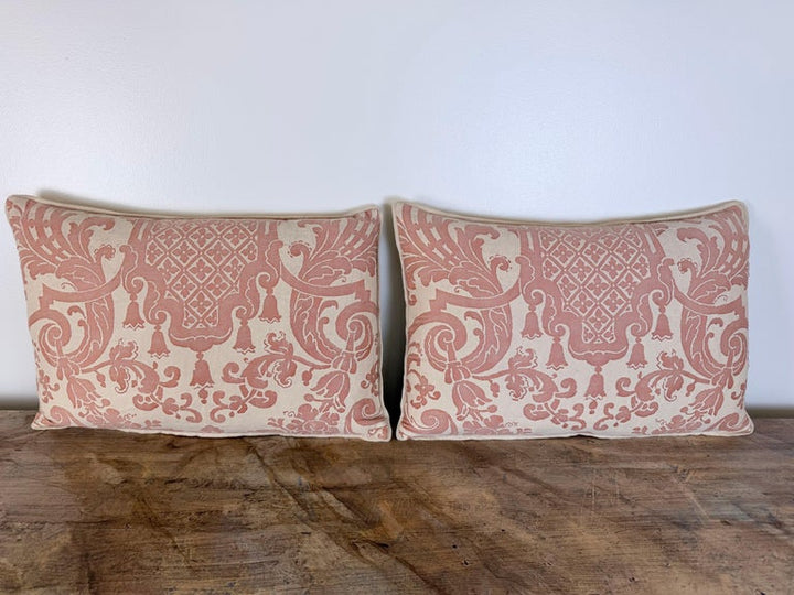 Pair of Bespoke Lumbar Pillows in Fortuny "Corone" Pattern