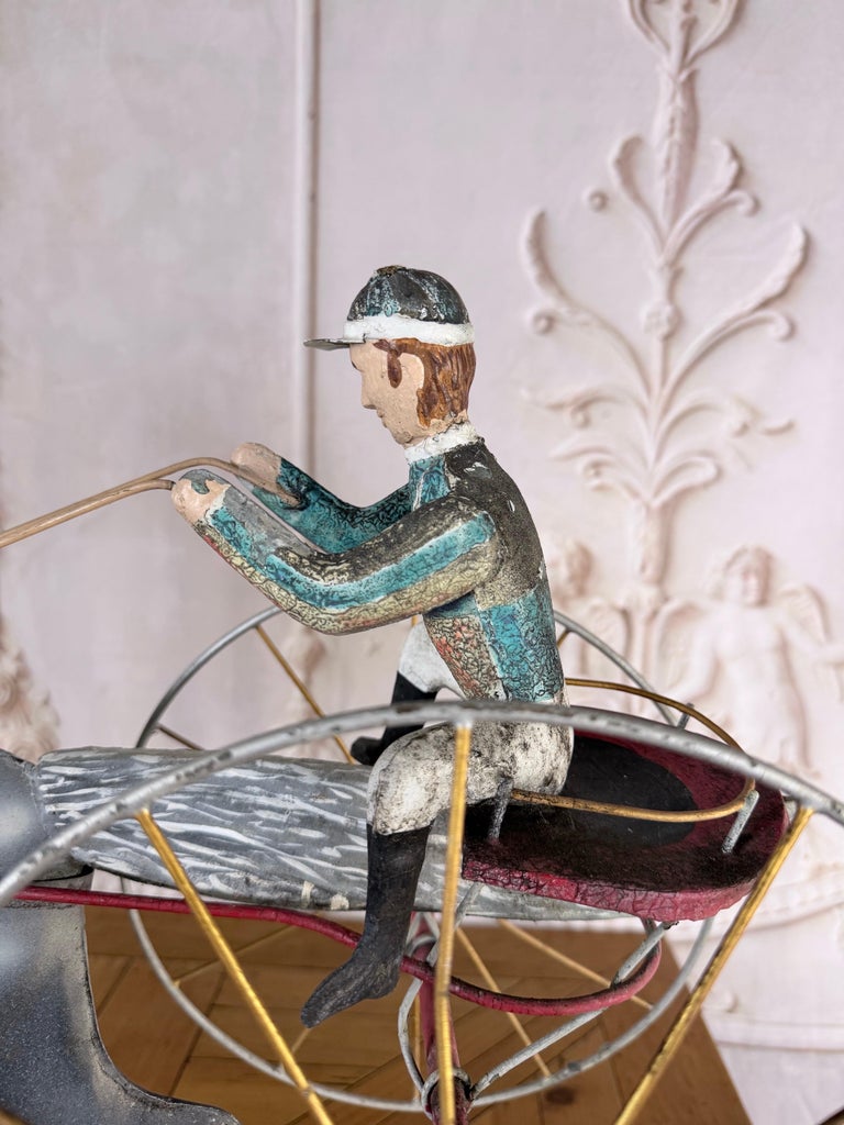 American Folk Art Painted Metal Horse & Sulky Weathervane