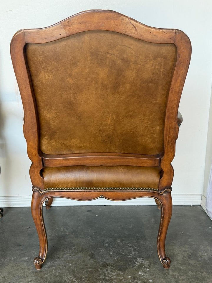 Pair of VIntage French Louis XV Cognac Leather Fauteuils