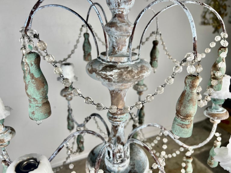 Aqua Painted French Six Light Chandelier by MLA