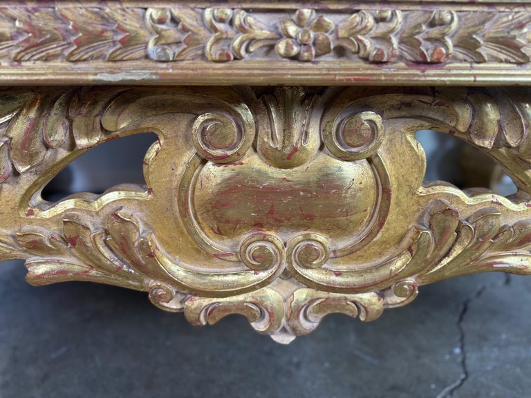 Baroque-Style 22K Gold Leaf Carved Coffee Table with Black Stone Top