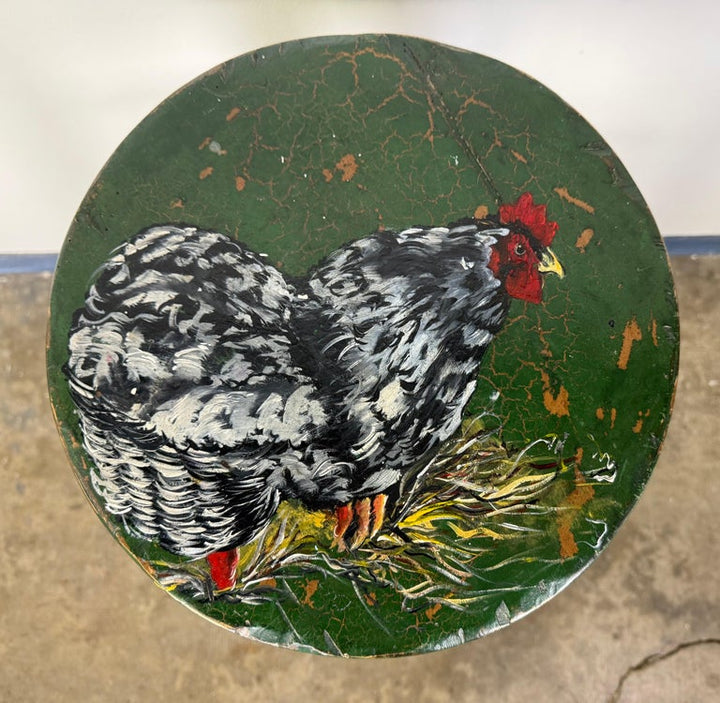 19th C. Hand Painted Bar Stool w/ Rooster