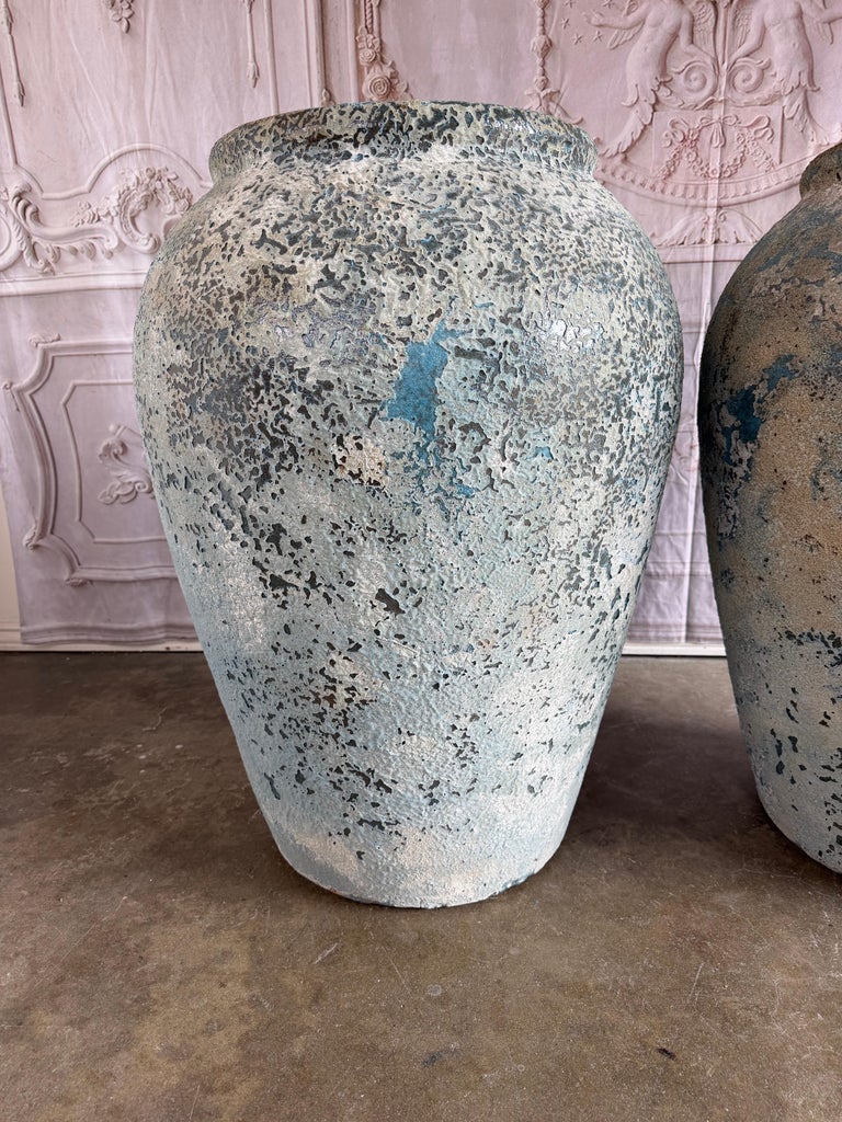 Terra cotta Blue Urns, Garden Elements, Elegant Design