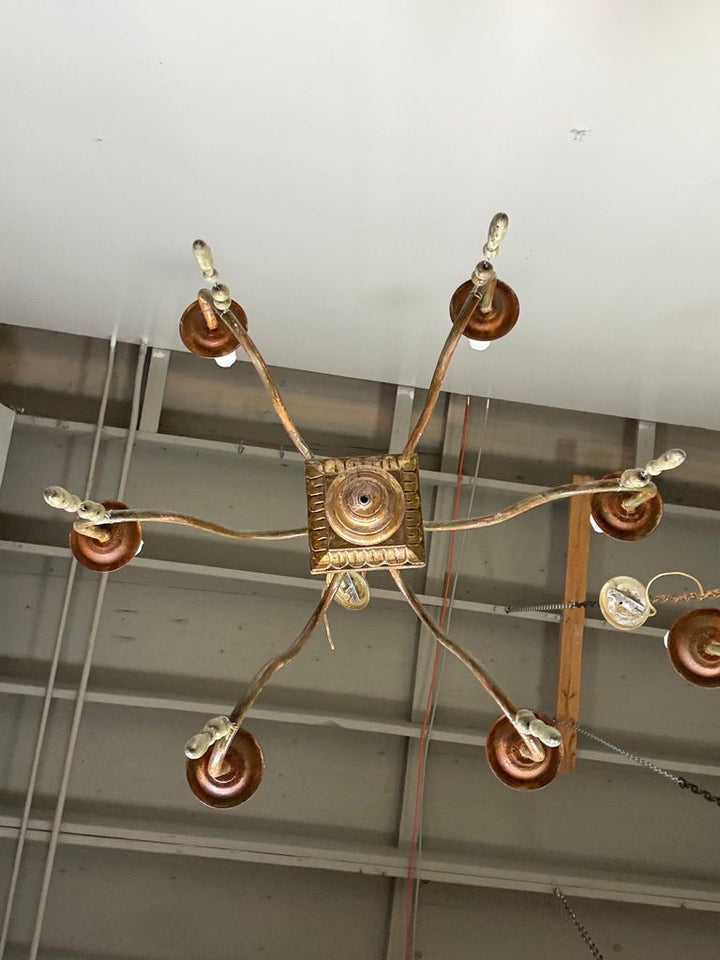 French Giltwood Chandelier w/ Wood Tassels-Pair is Available