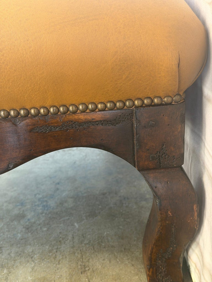 French Chesterfield Tufted Bench in Caramel Leather