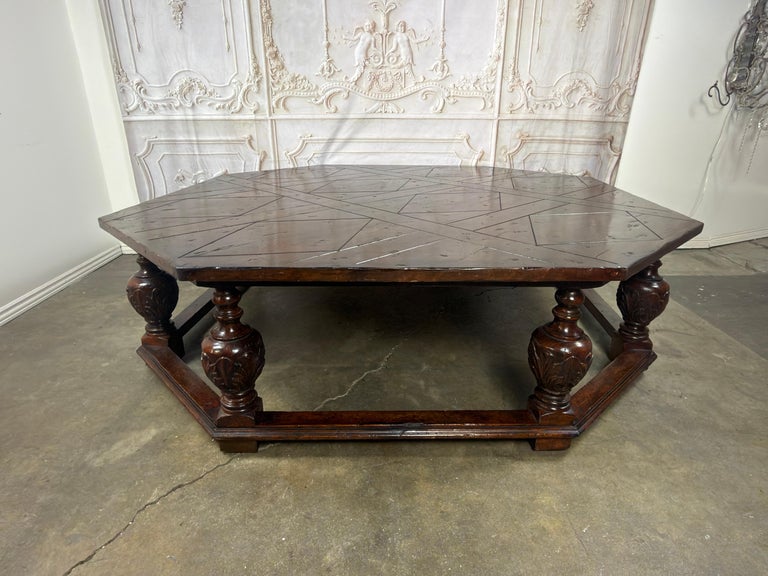 Monumental Octagonal Baroque Coffee Table with Parquetry Top