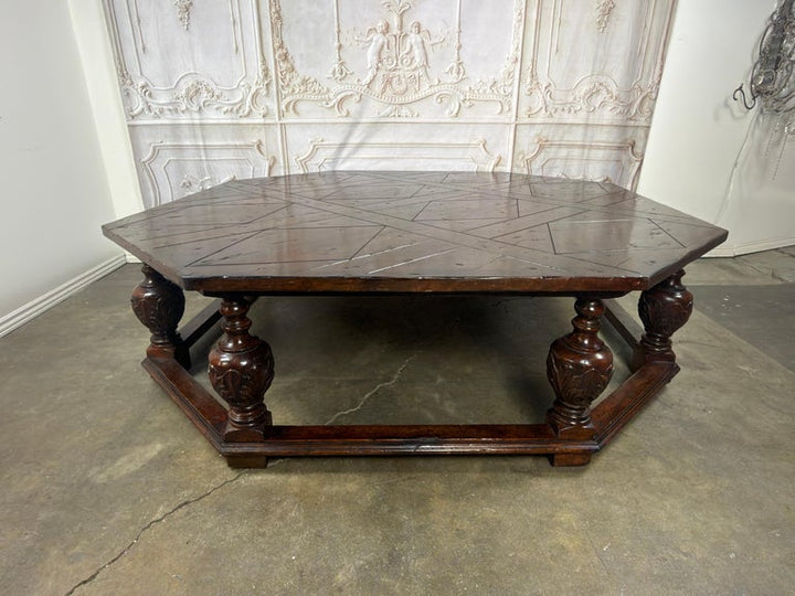 Monumental Octagonal Baroque Coffee Table with Parquetry Top