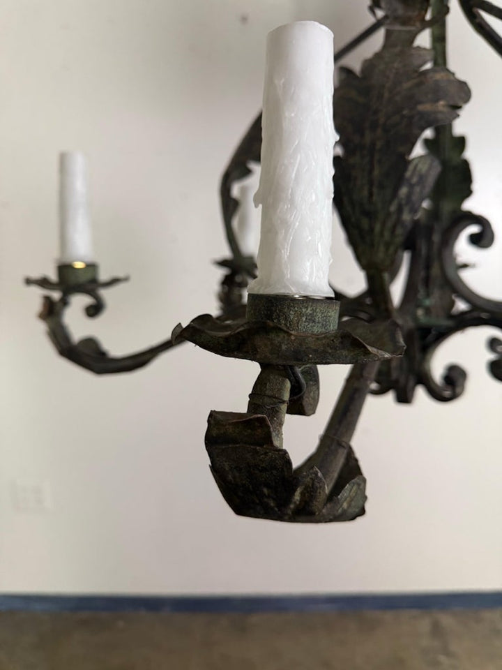 Pair of Spanish Six-Light Wrought Iron Chandeliers