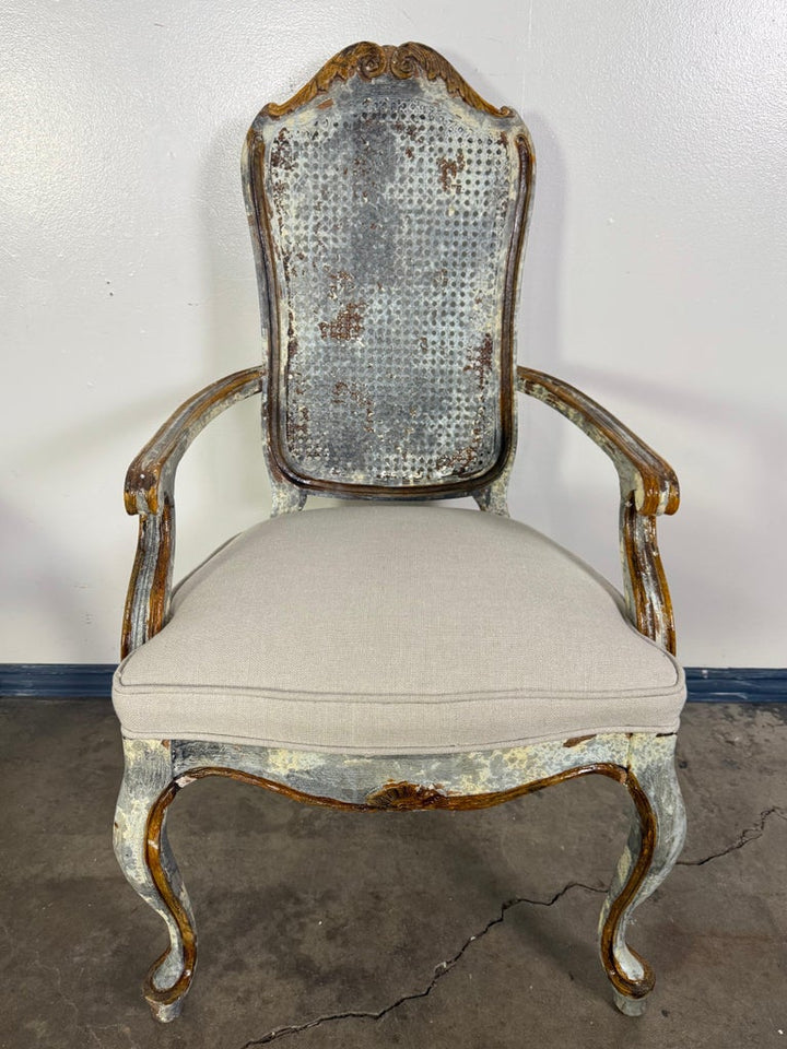 Set of 8 Distressed French Louis XV Style Dining Chairs with Cane Backs