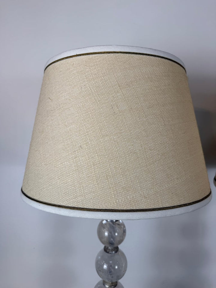 Pair of Hollywood Regency Rock Crystal Stacked Orb Table Lamps - Silver Leaf