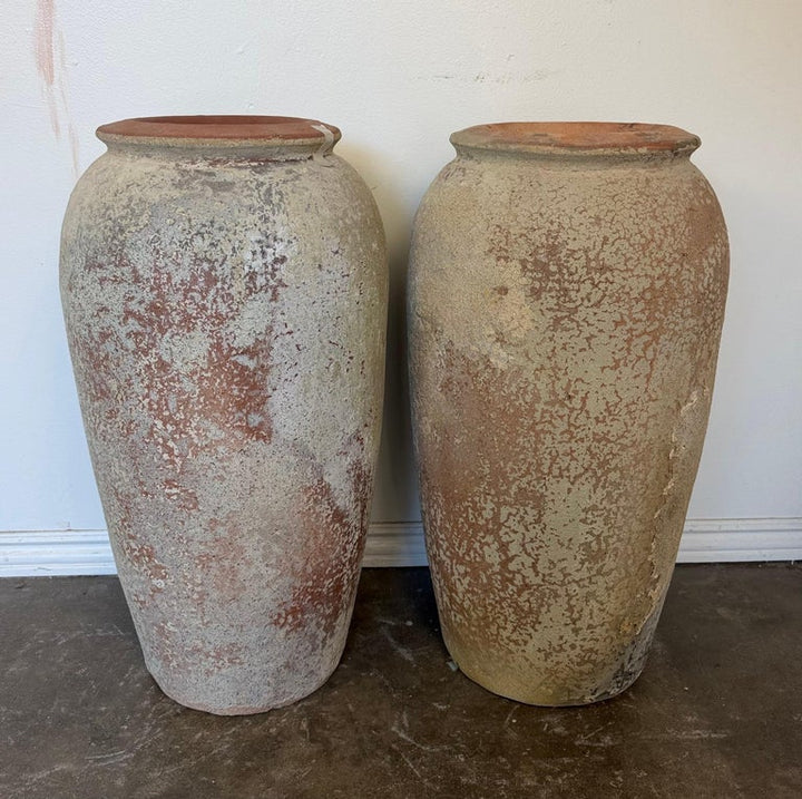 Pair of Monumental Antique Water Jars - Tall Crucible Form Olive Jars