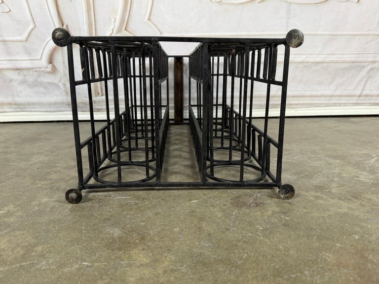 Vintage Black Iron 10-Bottle Wine Rack with Geometric Design