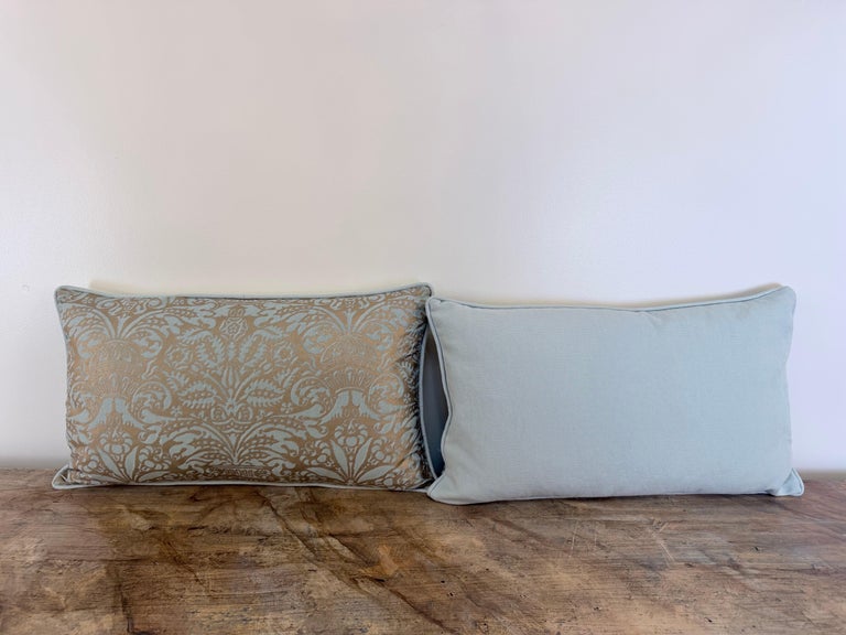 Custom Aquamarine & Gold Fortuny lumbar Pillows